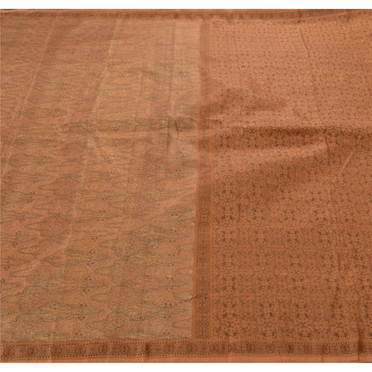 Санскрити Винтаж Коричневый Тяжелое Сари Чистый Атлас Шелк Тканый Экологичный Ткань Этническое Сари