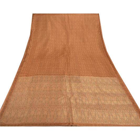 Sanskriti Vintage Brown Heavy Saree Pure Satin Silk Banarasi Woven Sustainable Fabric Ethnic Sari