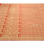 Sanskriti Vintage Heavy Wedding Sari Pure Satin Silk Orange Woven Sarees Fabric
