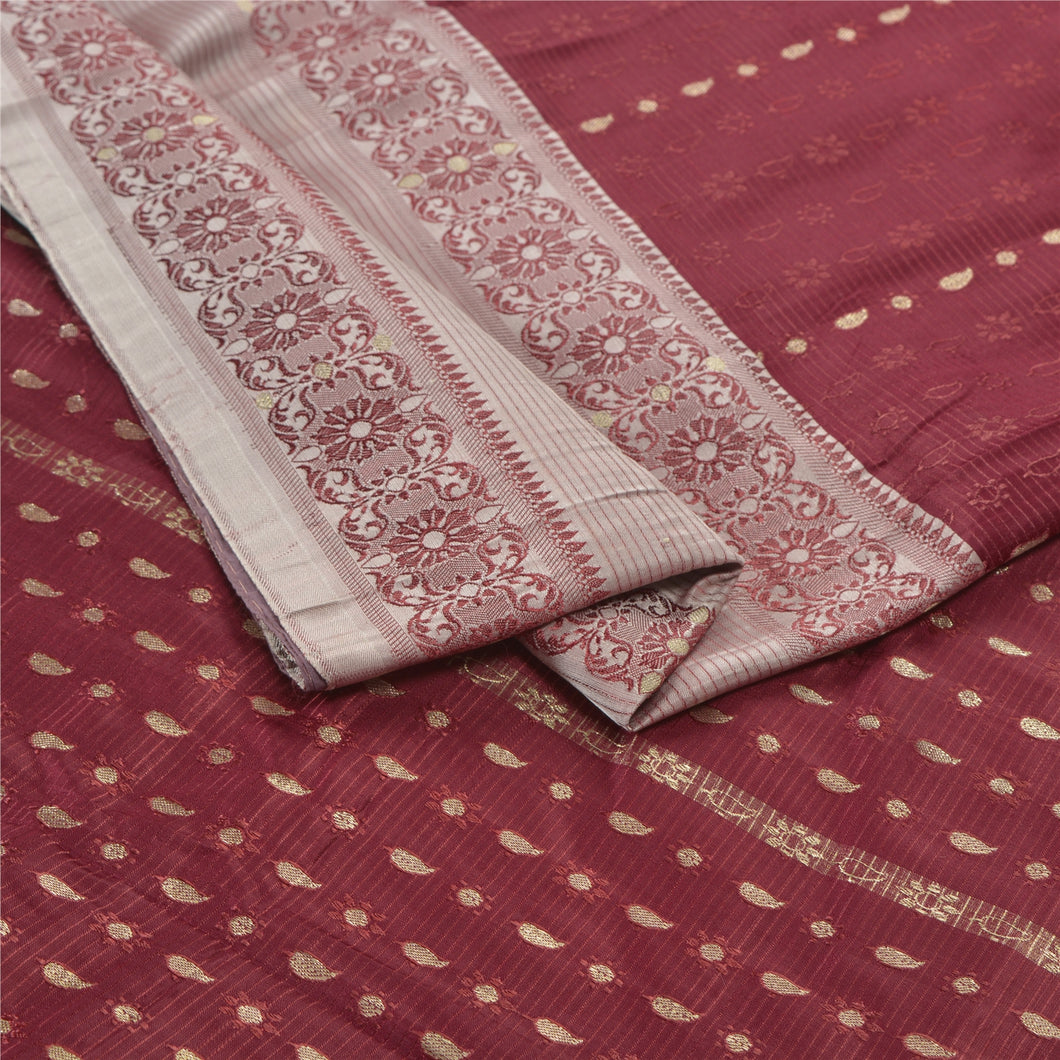 Sanskriti Vintage Heavy Wedding Sari Pure Satin Silk Woven Brocade Sarees Fabric