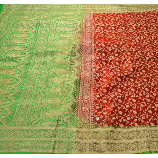 Sanskriti Vintage Red Heavy Saree Blend Silk Woven Banarasi Brocade Sustainable Fabric Sari