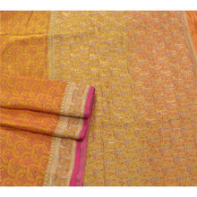 Load image into Gallery viewer, Sanskriti Vintage Heavy Sarees Pure Satin Silk Saffron Woven Brocade Sari Fabric

