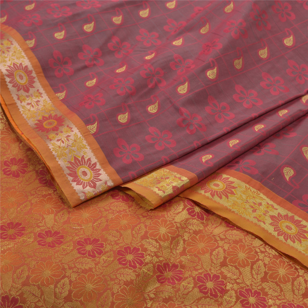 Sanskriti Vintage Heavy Sarees Art Silk Purple Woven Brocade Indian Sari Fabric