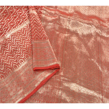 Load image into Gallery viewer, Sanskriti Vintage Heavy Orange Sari Pure Organza Silk Woven Brocade Saree Fabric
