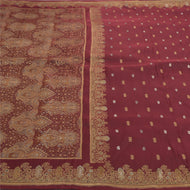 Sanskriti Vintage Dark Red Indian Sari Heavy Pure Satin Silk Woven Sarees Fabric