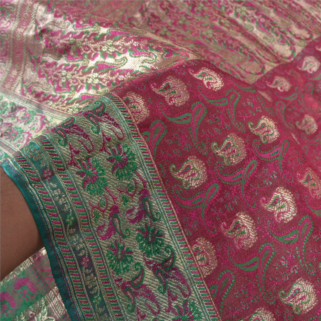 Sanskriti Vintage Heavy Pink Sarees Blend Silk Woven Brocade Sari Zari Fabric