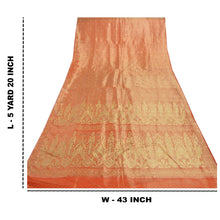 Load image into Gallery viewer, Sanskriti Vintage Heavy Sarees Pure Satin Silk Orange Woven Brocade Sari Fabric
