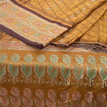 Load image into Gallery viewer, Sanskriti Vintage Mustard Heavy Sarees Pure Satin Silk Woven Brocade Sari Fabric
