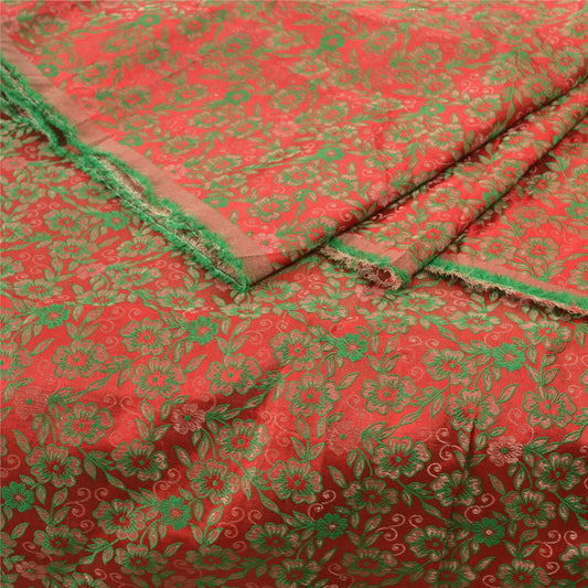 Sanskriti Vintage Red Heavy Indian Wedding Sari Art Silk Banarasi Woven Sari 5 YD Sustainable Fabric