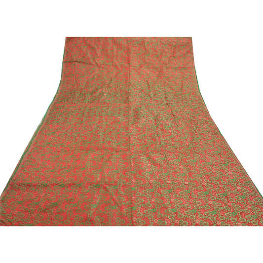 Sanskriti Vintage Red Heavy Indian Wedding Sari Art Silk Banarasi Woven Sari 5 YD Sustainable Fabric