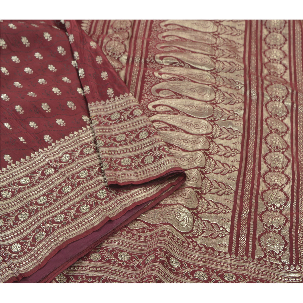 Sanskriti Vintage Heavy Indian Sari Pure Satin Silk Woven Brocade Sarees Fabric