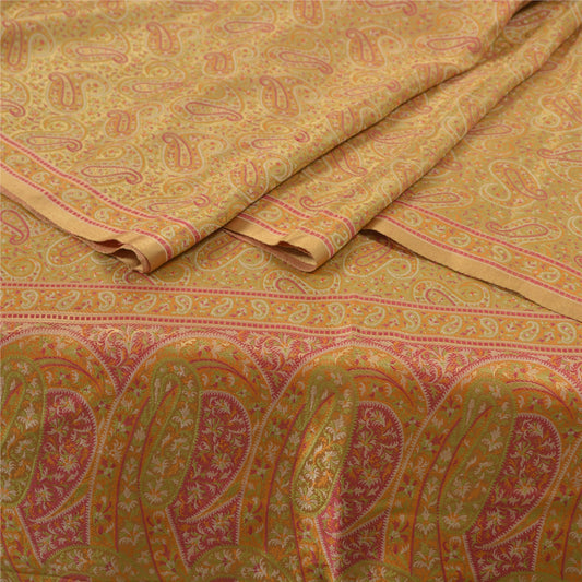 Sanskriti Vintage Beige Heavy Indian Sari Pure Silk Banarasi Woven Sarees Sustainable Fabric