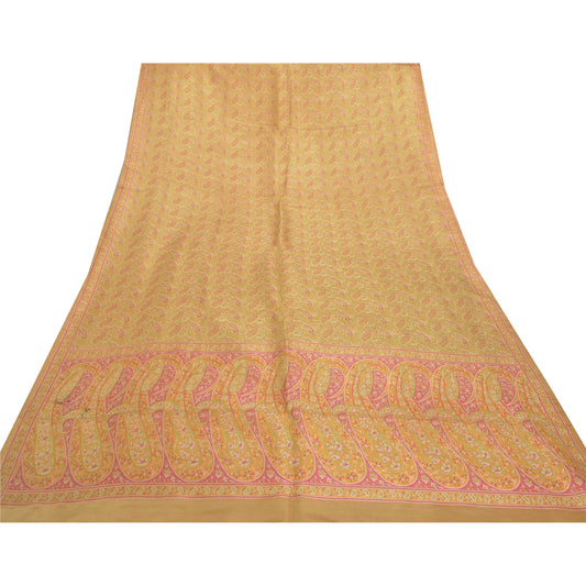 Sanskriti Vintage Beige Heavy Indian Sari Pure Silk Banarasi Woven Sarees Sustainable Fabric