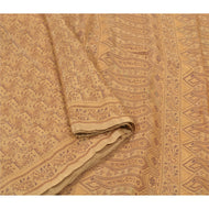 Sanskriti Vintage Heavy Indian Sari Pure Satin Silk Cream Woven Sarees Fabric