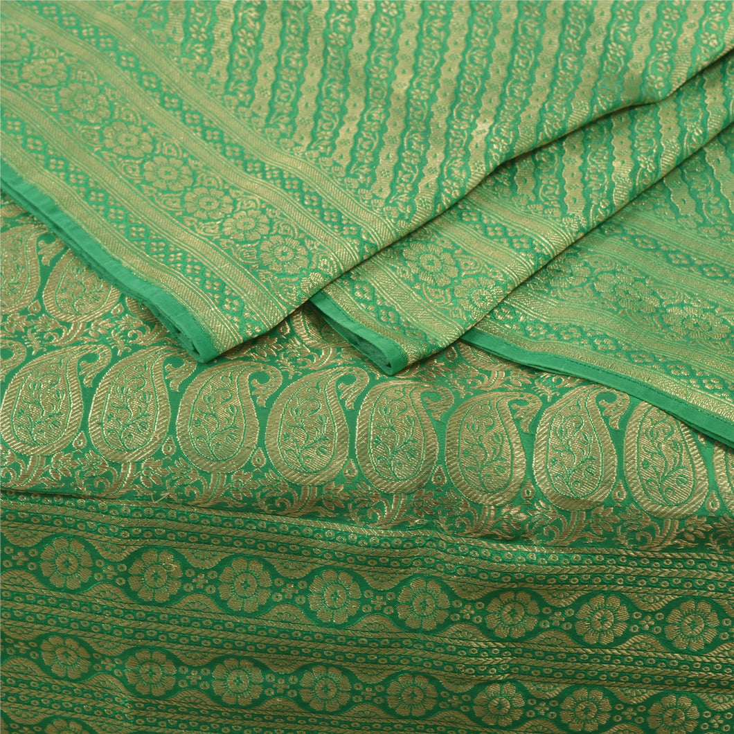 Sanskriti Vintage Green Heavy Sarees Satin Silk Woven Brocade Sari Zari Fabric