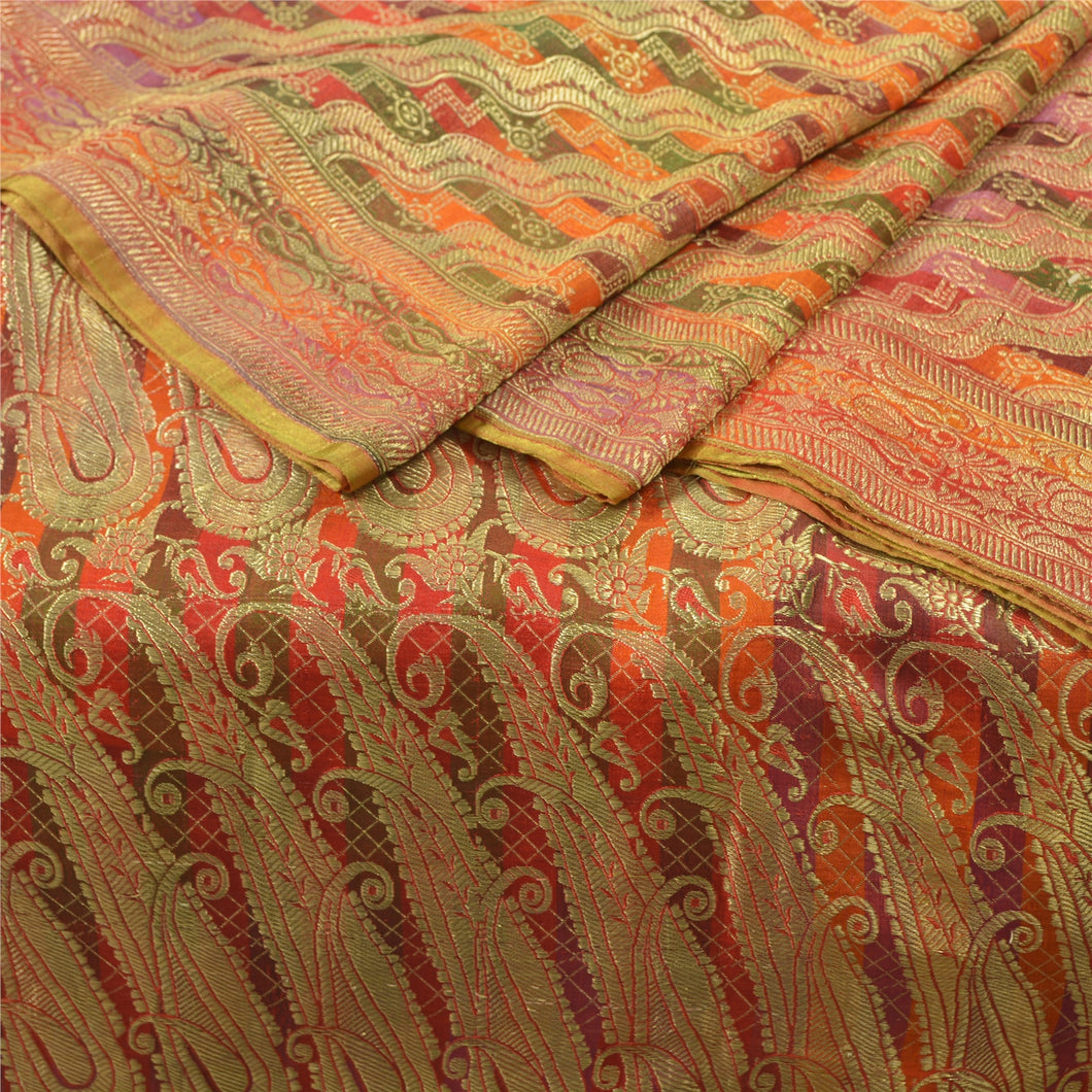 Sanskriti Vintage Heavy Sarees Blend Satin Woven Brocade Sari Zari Work Fabric