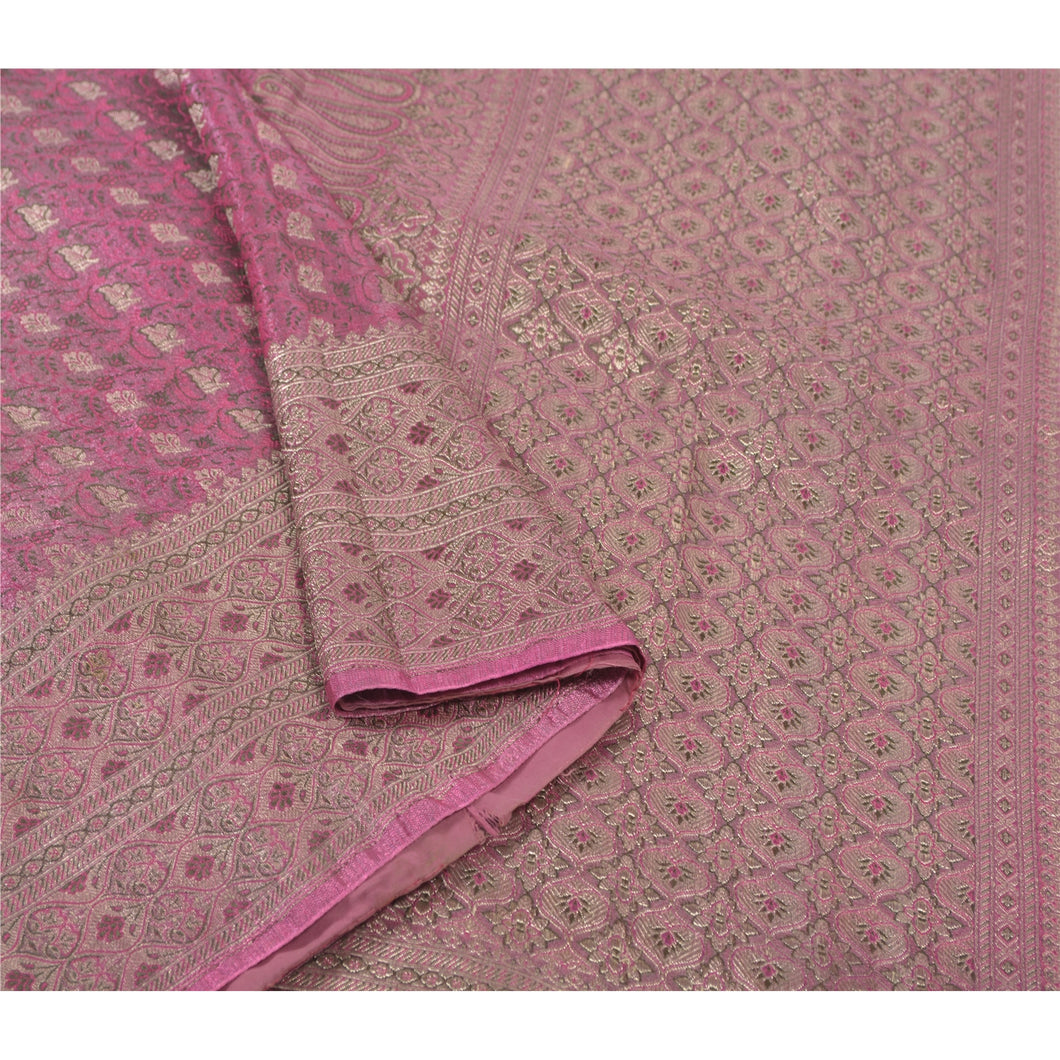 Sanskriti Vintage Pink Heavy Sarees Blend Silk Woven Brocade Sari Zari Fabric