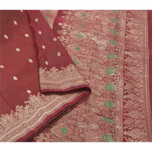 Load image into Gallery viewer, Sanskriti Vintage Dark Red Heavy Sarees Satin Silk Woven Brocade Sari Fabric
