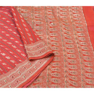 Sanskriti Vintage Heavy Sarees Pure Satin Silk Red Banarasi Tanchoi Sari Fabric