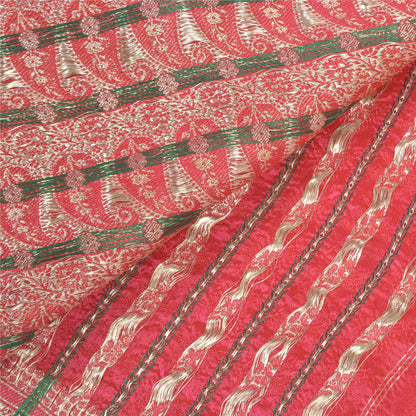 Sanskriti Vintage Heavy Sarees Pure Satin Silke Red Banarasi Tanchoi Sari Bæredygtigt stof