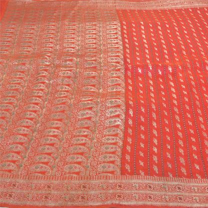 Sanskriti Vintage Heavy Sarees Pure Satin Silke Red Banarasi Tanchoi Sari Bæredygtigt stof