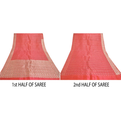 Sanskriti Vintage Heavy Sarees Pure Satin Silke Red Banarasi Tanchoi Sari Bæredygtigt stof