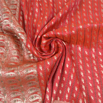 Sanskriti Vintage Heavy Sarees Pure Satin Silke Red Banarasi Tanchoi Sari Bæredygtigt stof