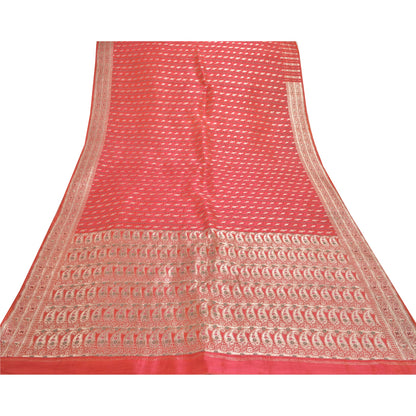 Sanskriti Vintage Heavy Sarees Pure Satin Silke Red Banarasi Tanchoi Sari Bæredygtigt stof