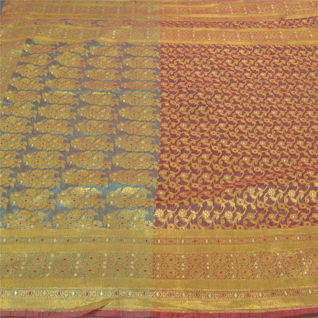 Sanskriti Vintage Heavy Sarees Blend Silk Woven Brocade Purple Sari Zari Fabric