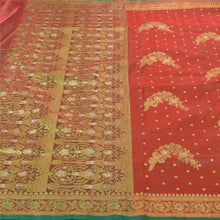 Load image into Gallery viewer, Sanskriti Vintage Heavy Brick Red Sarees Blend Silk Woven Brocade Sari Fabric
