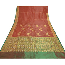 Load image into Gallery viewer, Sanskriti Vintage Heavy Brick Red Sarees Blend Silk Woven Brocade Sari Fabric
