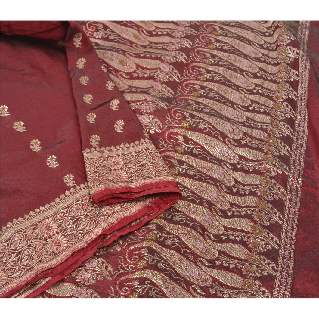 Sanskriti Vintage Heavy Wedding  Sarees Pure Satin Silk Brocade Sari Fabric