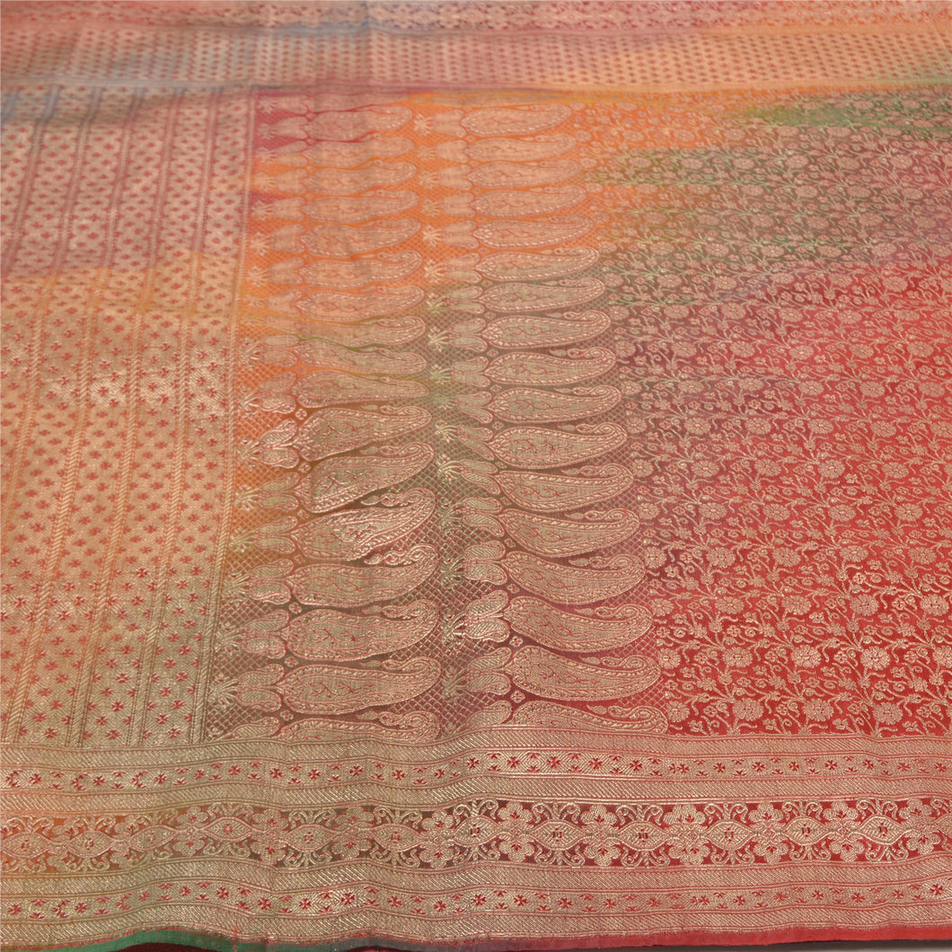 Sanskriti Vintage Heavy Wedding Sarees Satin Silk Woven Brocade Zari Sari Fabric