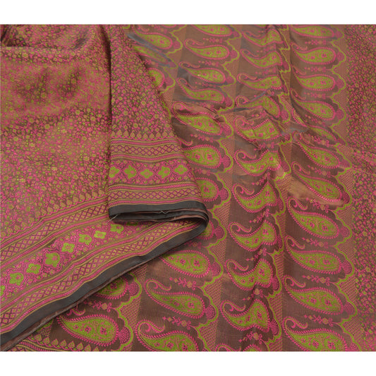 Sanskriti Vintage Heavy Brown Sarees Blend Silk Banarasi Hand-Woven Tanchoi Sari Sustainable Fabric