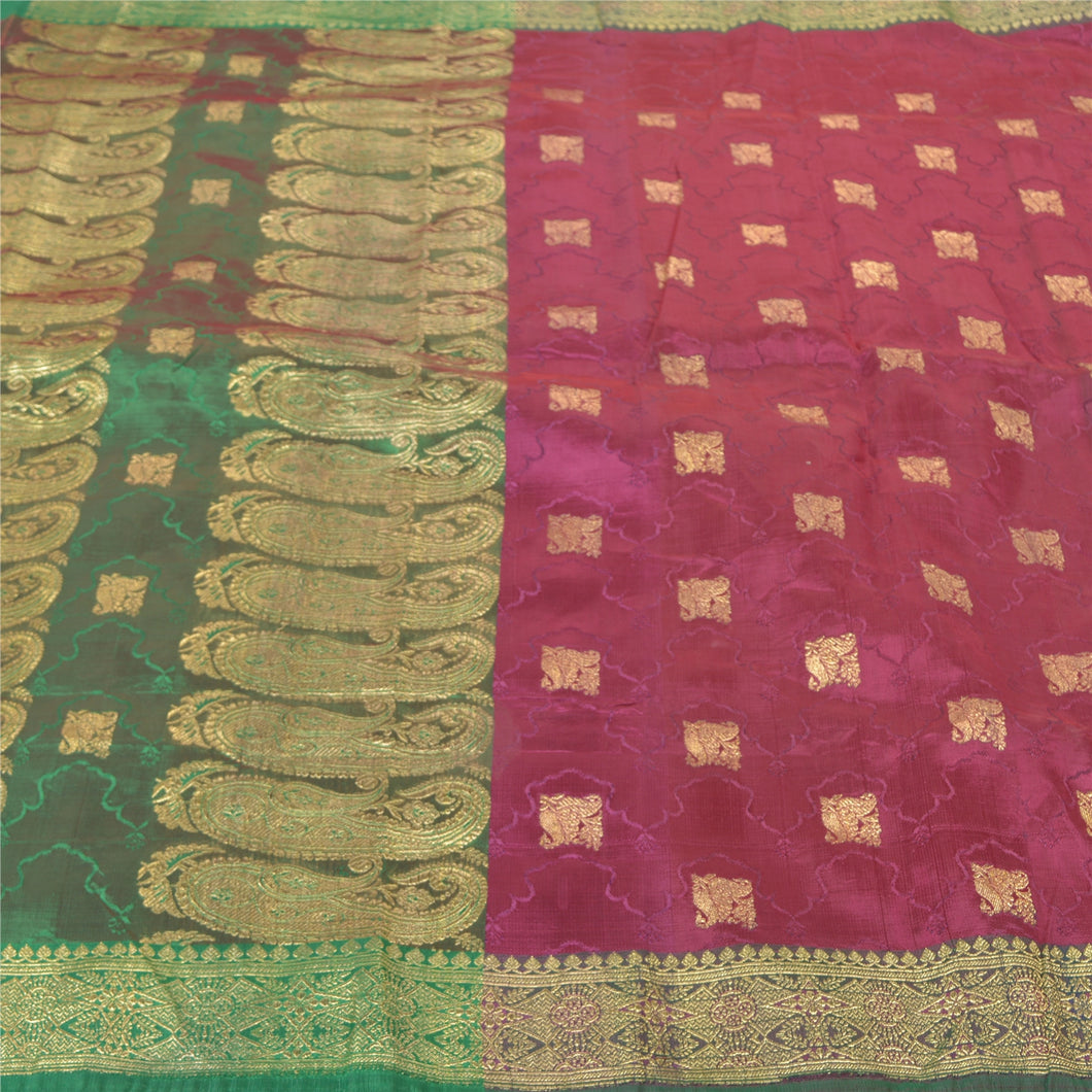 Sanskriti Vintage Pink Heavy Saree Blend Silk Banarasi Brocade Fabric Craft Sari