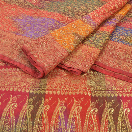 Sanskriti Vintage Heavy Saree Art Silk Multi Color Woven Sustainable Fabric Ethnic Sari