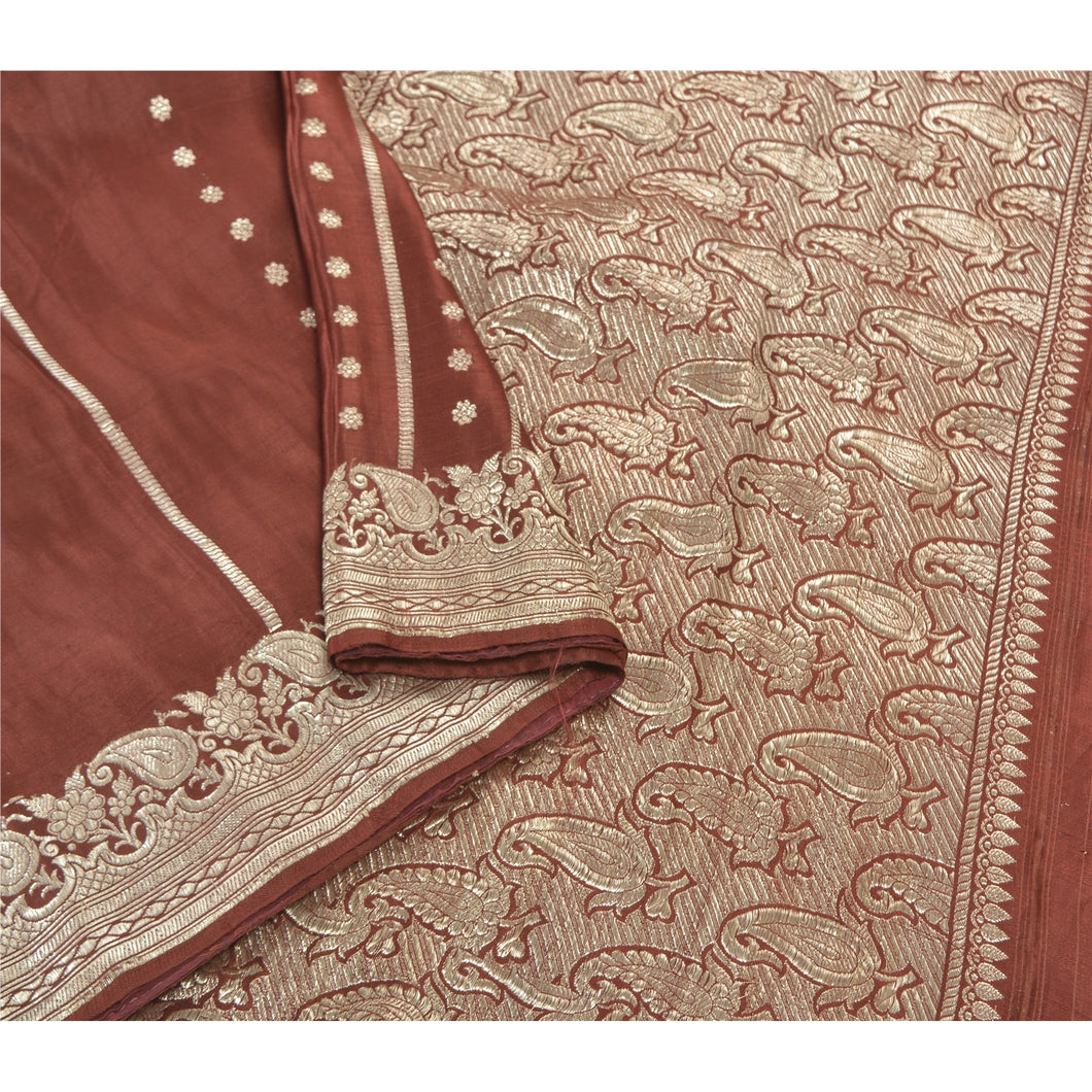Sanskriti Vintage Heavy Sarees Pure Satin Silk Red Brocade/Banarasi Fabric Sari