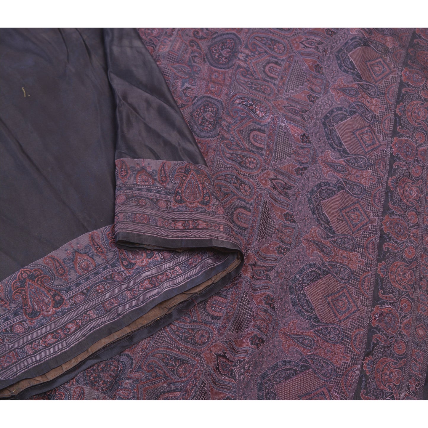 Sanskriti Vintage Purple Heavy Sarees Pure Satin Silk Hand-Woven Sari Sustainable Fabric