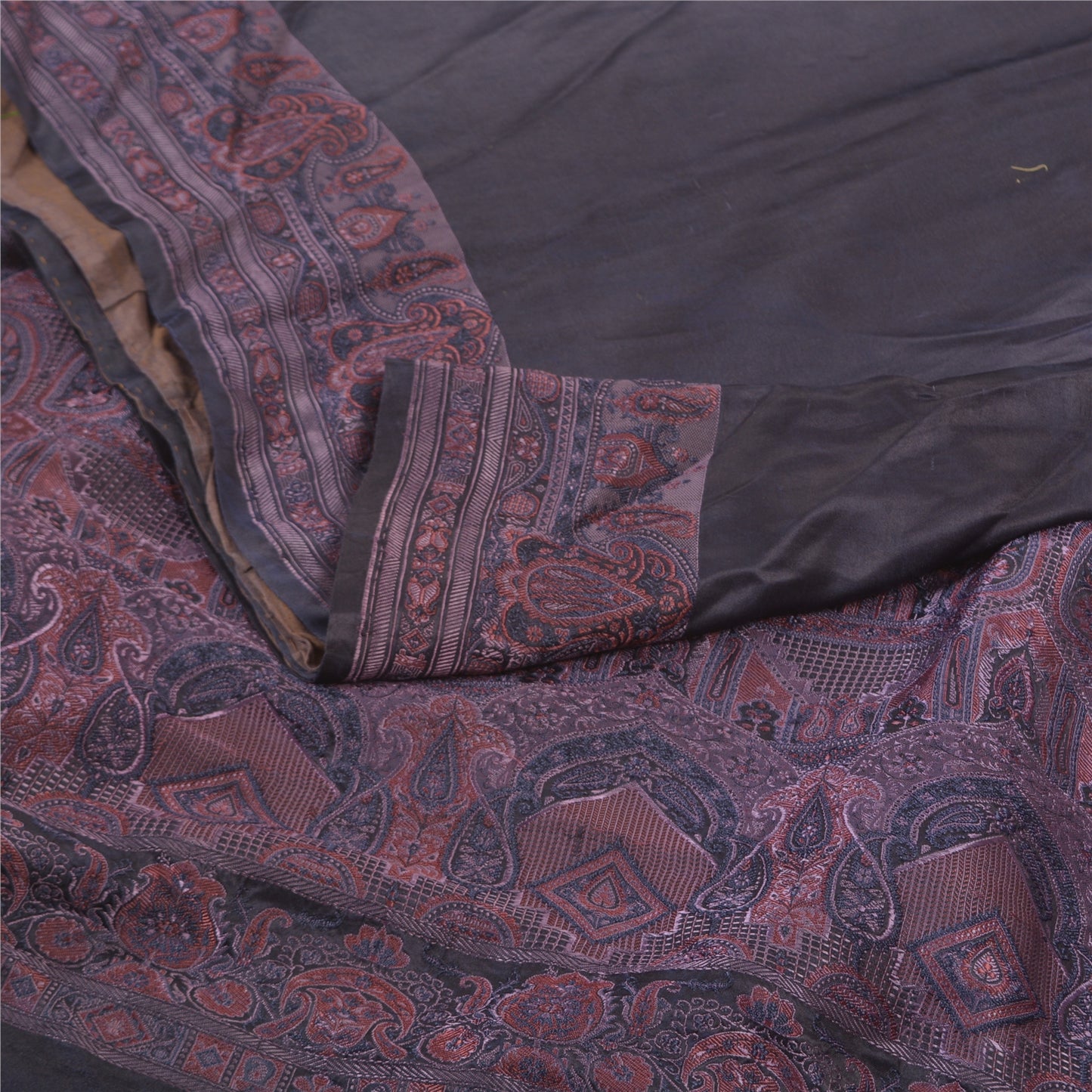 Sanskriti Vintage Purple Heavy Sarees Pure Satin Silk Hand-Woven Sari Sustainable Fabric