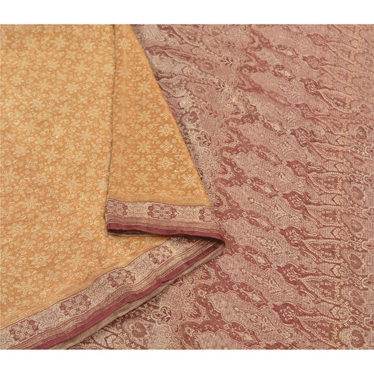 Sanskriti Vintage Saffron Heavy Saree Pure Satin Silk Banarasi Woven Tanchoi Sari Sustainable Fabric
