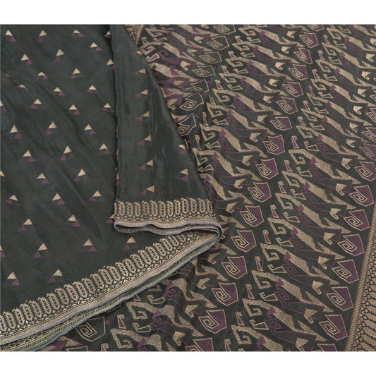 Sanskriti Vintage Heavy Black Sarees Pure Satin Silk Woven Banarasi Sari Sustainable Fabric