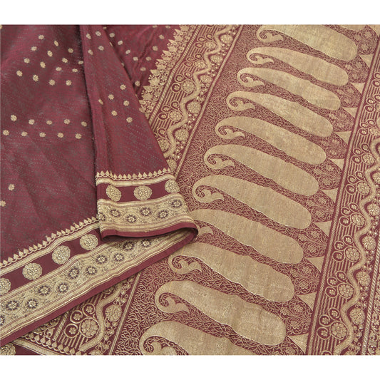 Sanskriti Vintage Heavy Wedding Sarees Satin Silk Woven Brocade Sari Sustainable Fabric