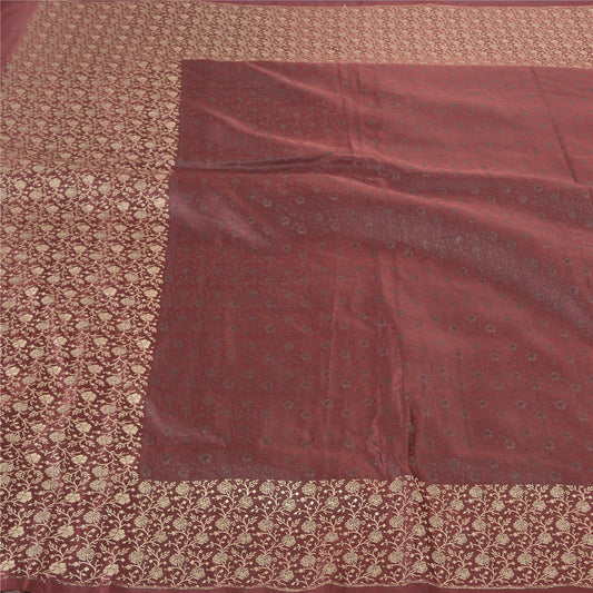 Sanskriti Vintage Indian Heavy Maroon Sarees Pure Satin Silk Banarasi Woven Sari Sustainable Fabric