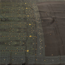 Load image into Gallery viewer, Sanskriti Vintage Black Heavy Sarees Pure Satin Silk Woven Beaded Sari Fabric
