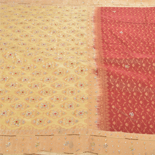 Sanskriti Vintage Indian Heavy Sarees Satin Silk Banarasi Woven Hand Beaded Sari Sustainable Fabric