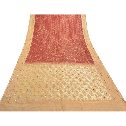 Sanskriti Vintage Indian Heavy Sarees Satin Silk Banarasi Woven Hand Beaded Sari Sustainable Fabric