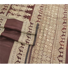 Load image into Gallery viewer, Sanskriti Vintage Brown Heavy Sarees Pure Satin Silk Brocade Zari Sari Fabric
