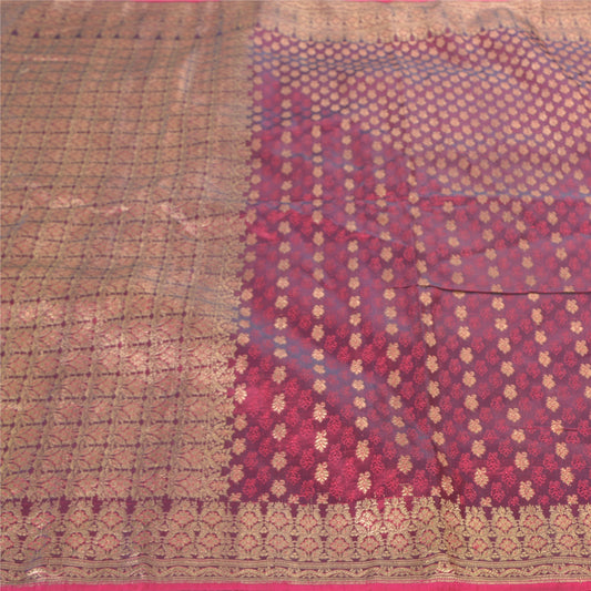 Sanskriti Vintage Magenta Heavy Sarees Blend Satin Brocade/Banarasi Sari Sustainable Fabric