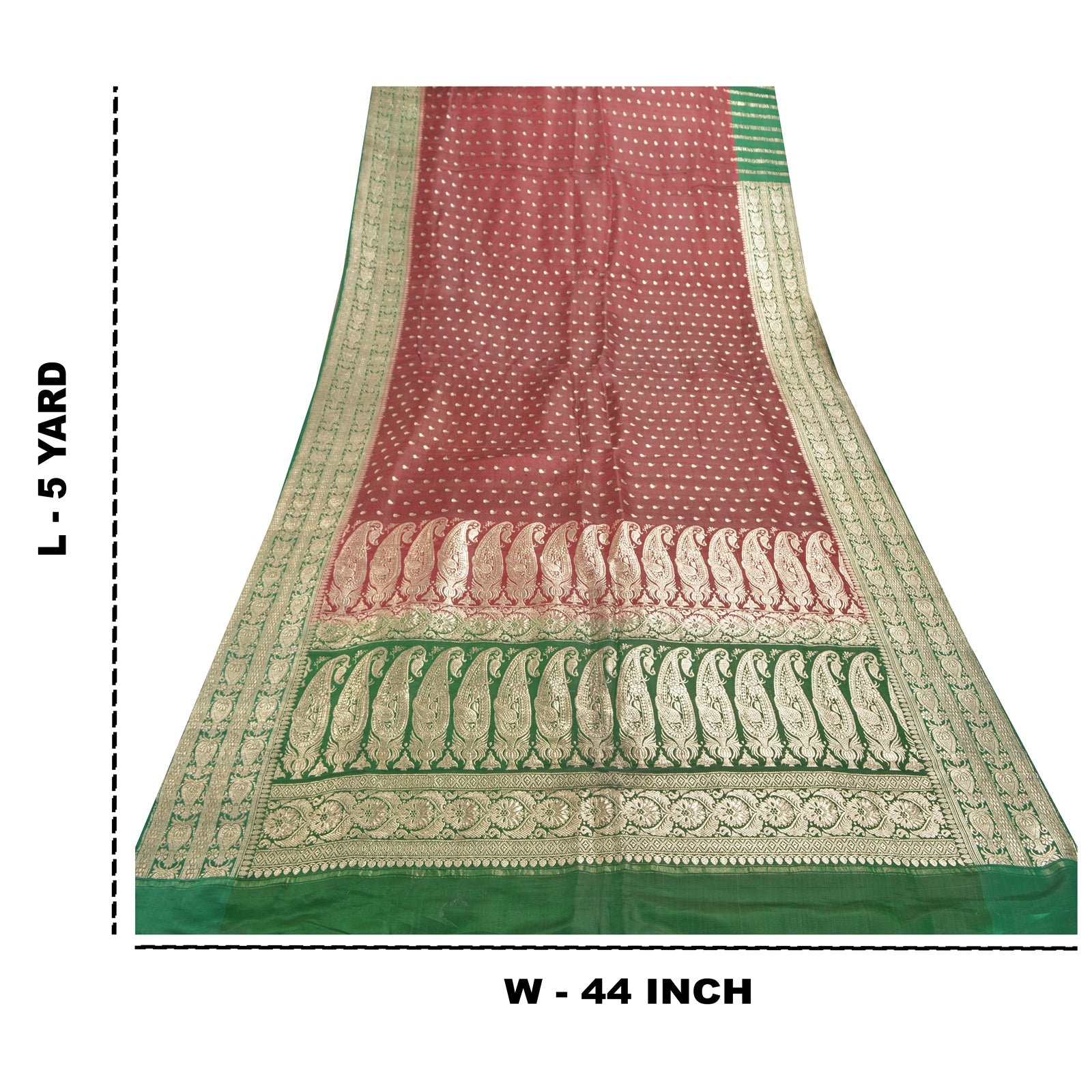 Sanskriti Vintage Sari 5YD 100% Pure Satin Silk Dark Red & Green Wedding Saree Zari Hand Woven Brocade Banarasi Of India 5yd Saree Quilting , DIY Projects