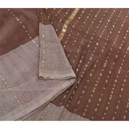 Sanskriti Vintage Brown Heavy Sarees Pure Satin Silk Woven Brocade Sari Sustainable Fabric